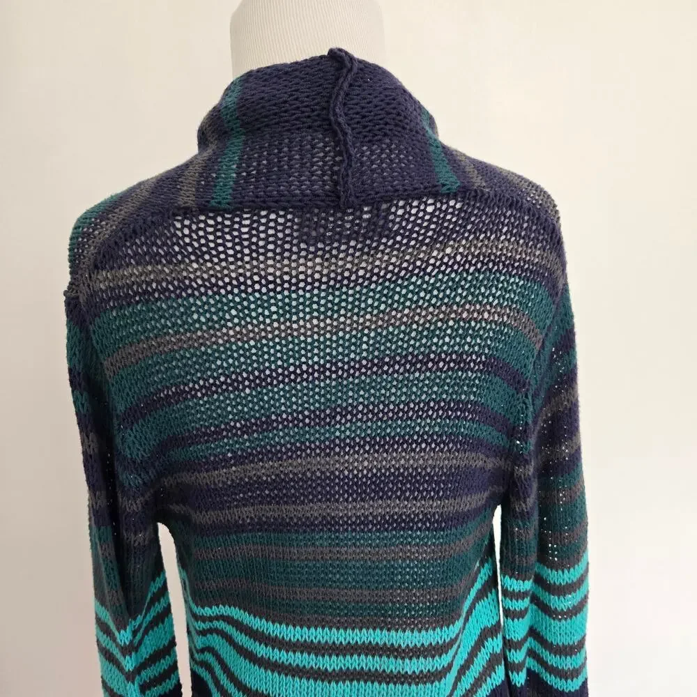 Wooden Ships Open Knit Cardigan Open front Striped Blue Lightweight Women M/L